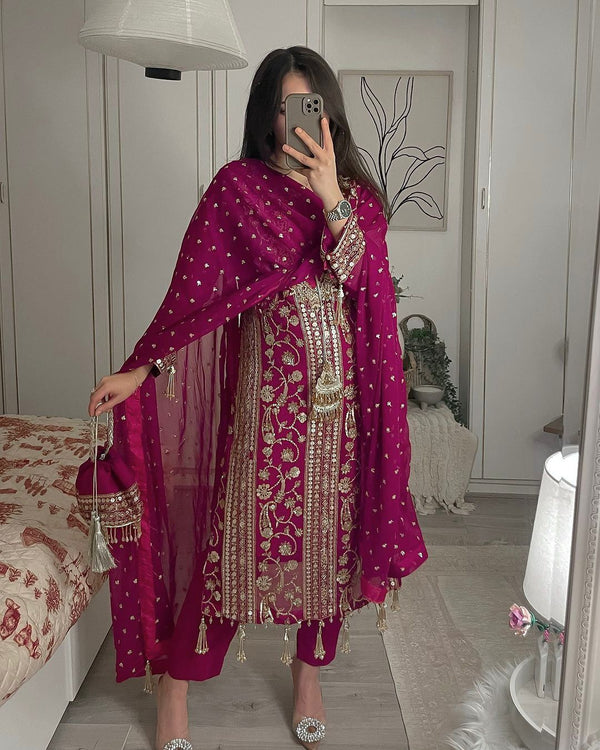 Delightful Dark Pink Color Sequence Work Salwar Suit