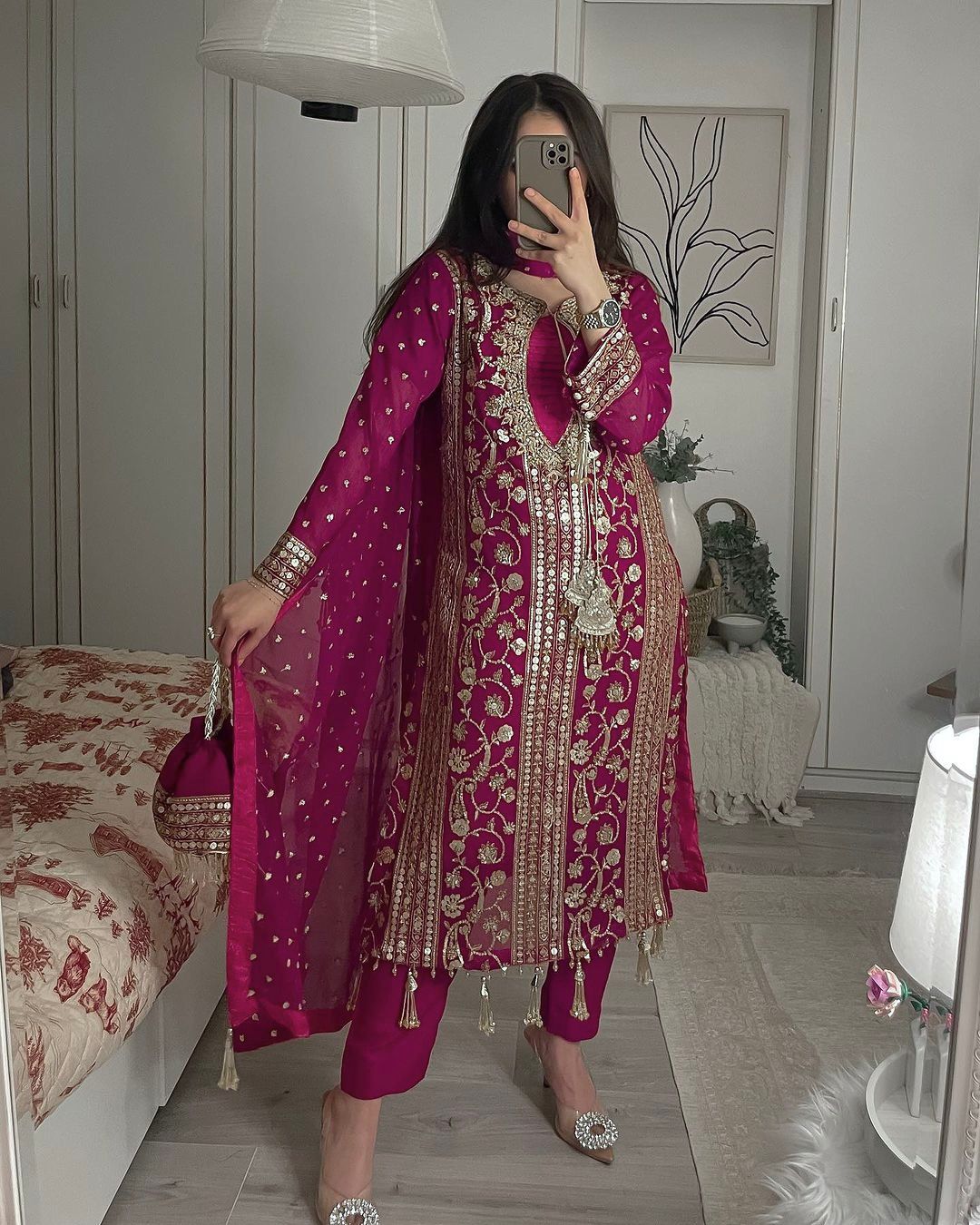 Delightful Dark Pink Color Sequence Work Salwar Suit