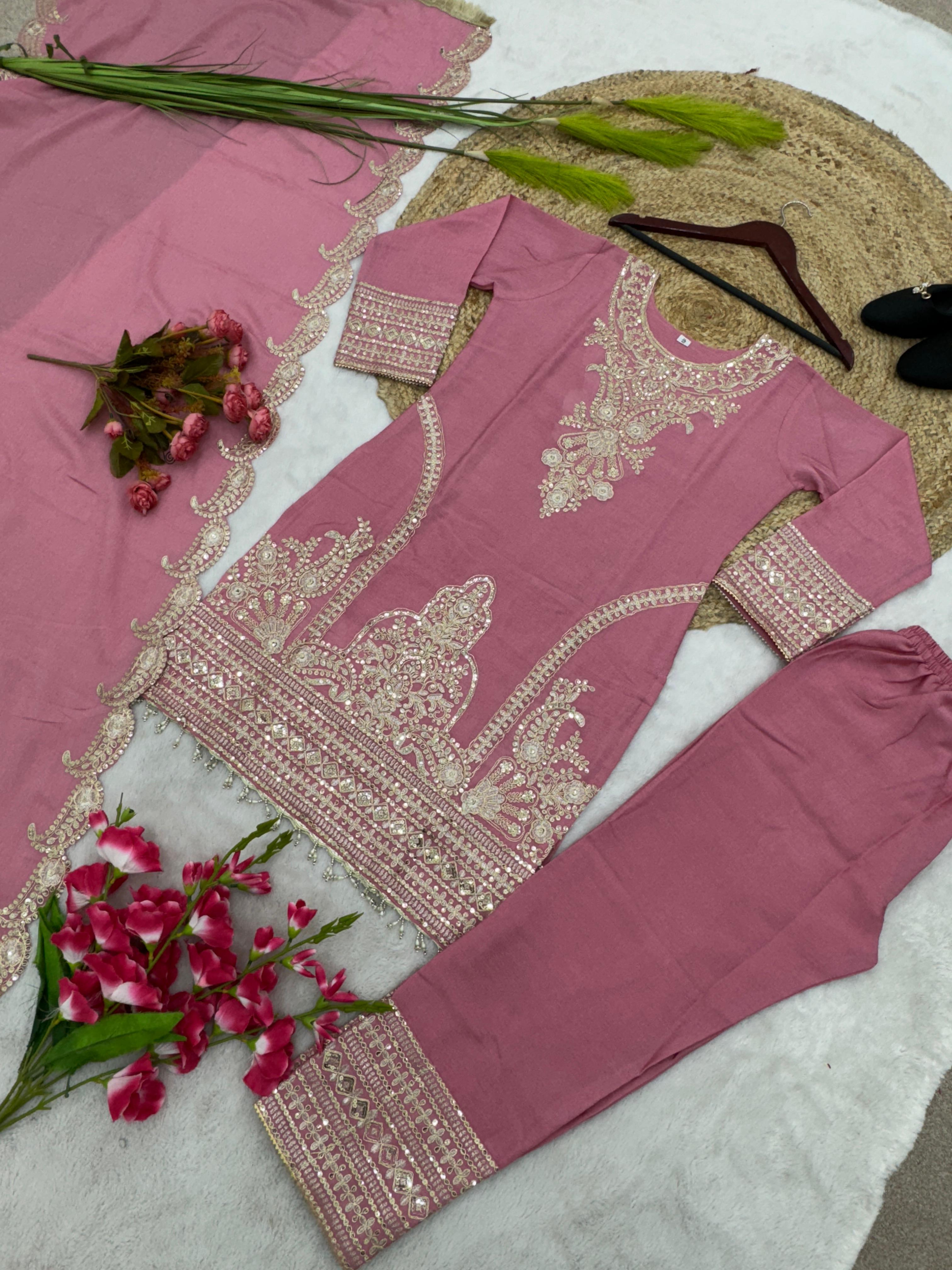 Exclusive Embroidery Work Pink Color Salwar Suit