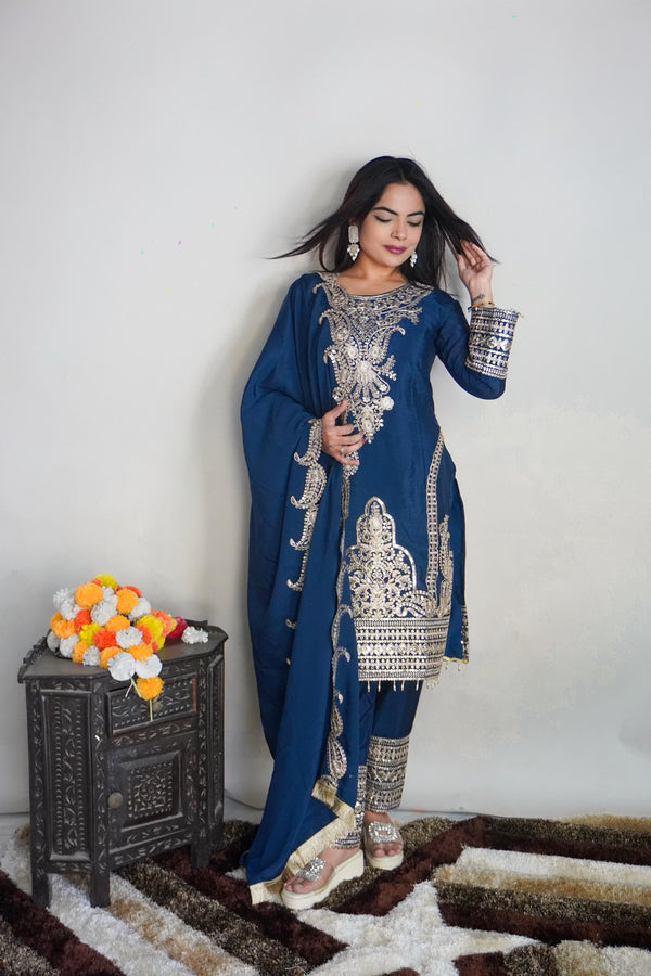 Exclusive Embroidery Work Navy Blue Color Salwar Suit
