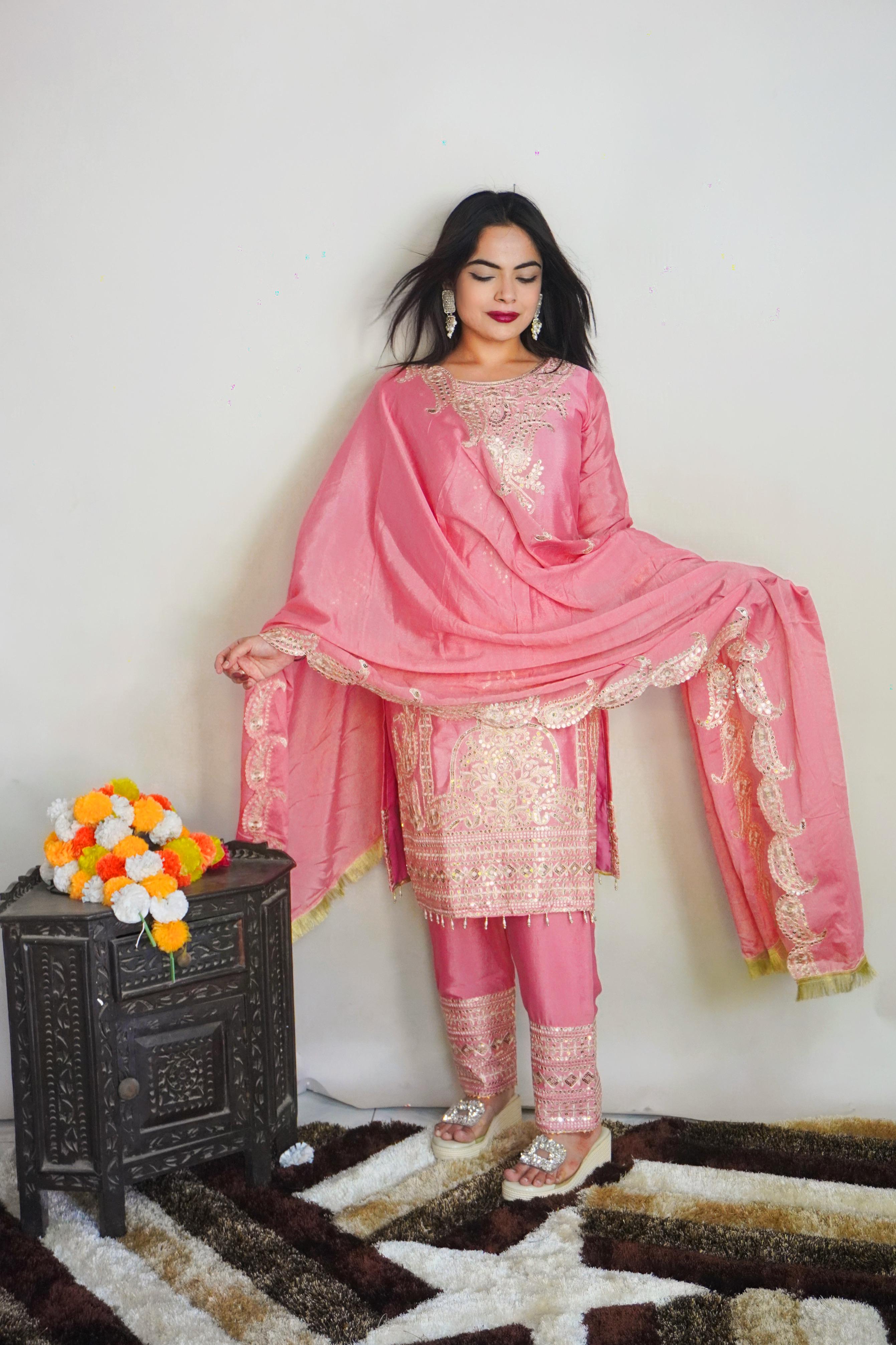 Exclusive Embroidery Work Pink Color Salwar Suit