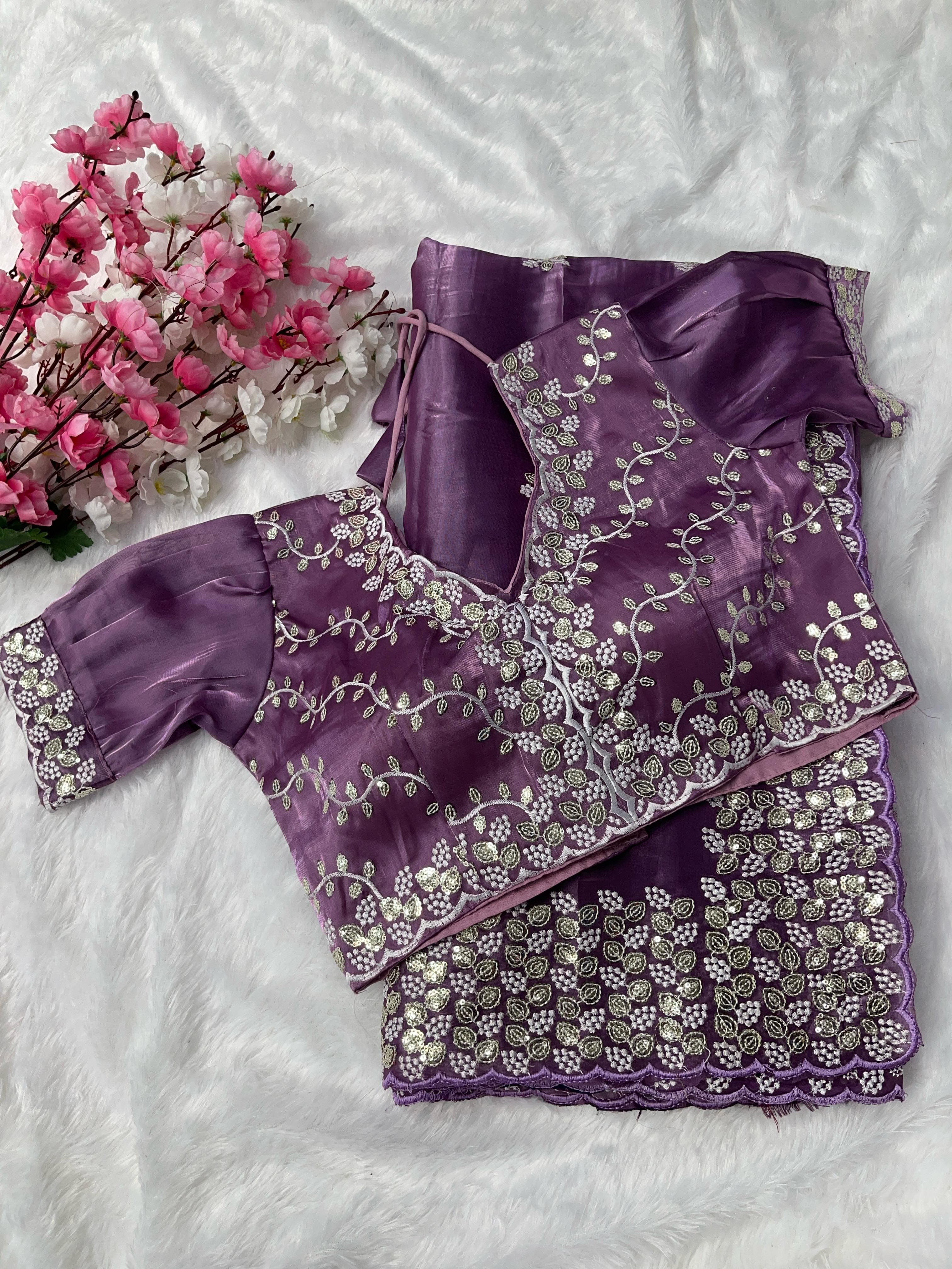Terrific Dusty Pink Color Embroidery Sequence Work Saree With Blouse