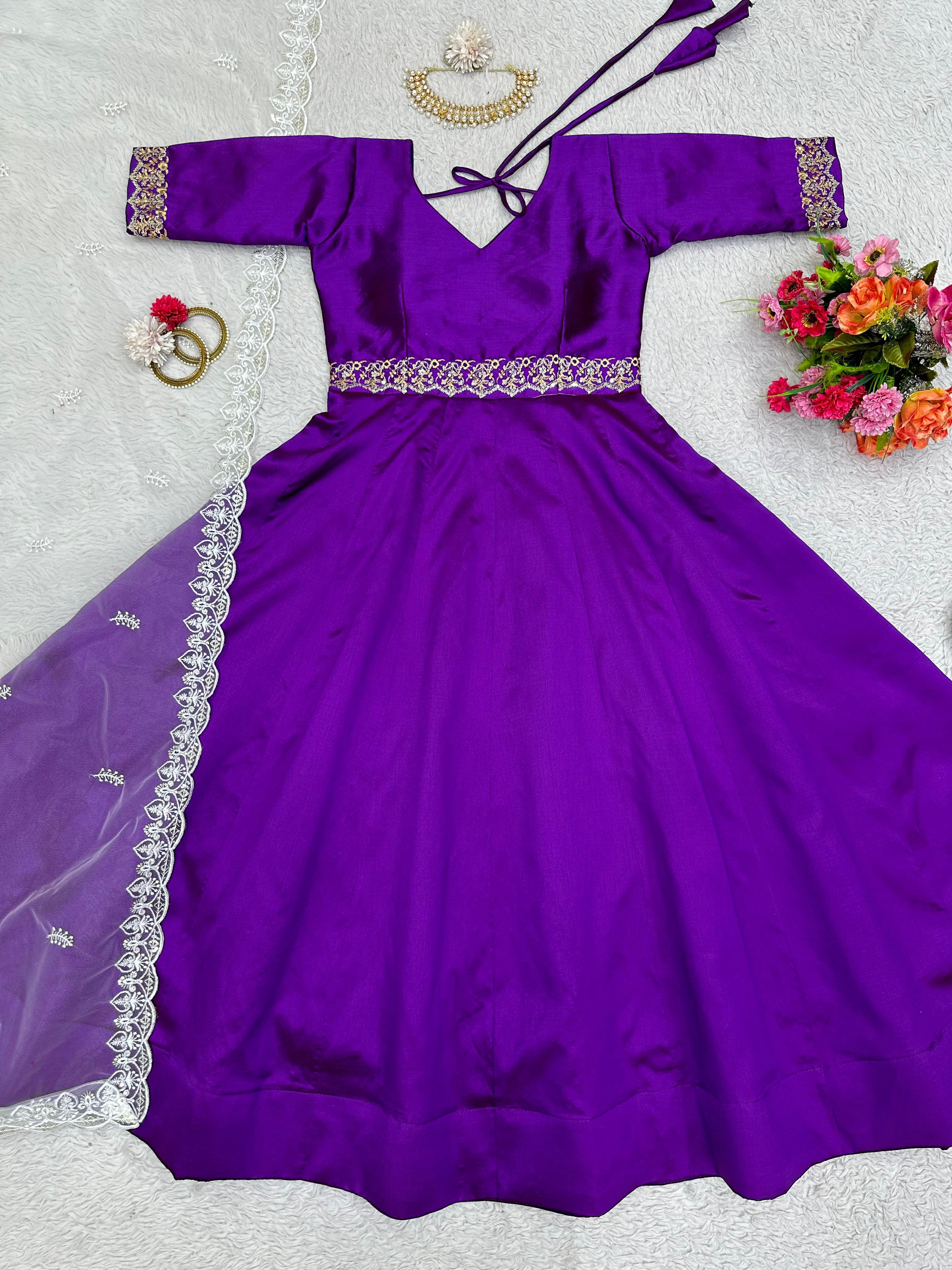 Flattering Purple Color Gown With White Dupatta