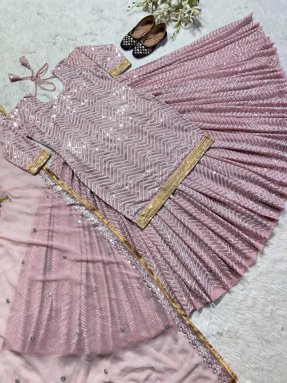 Dusty Pink Color Dazzling Work Lehenga With Top