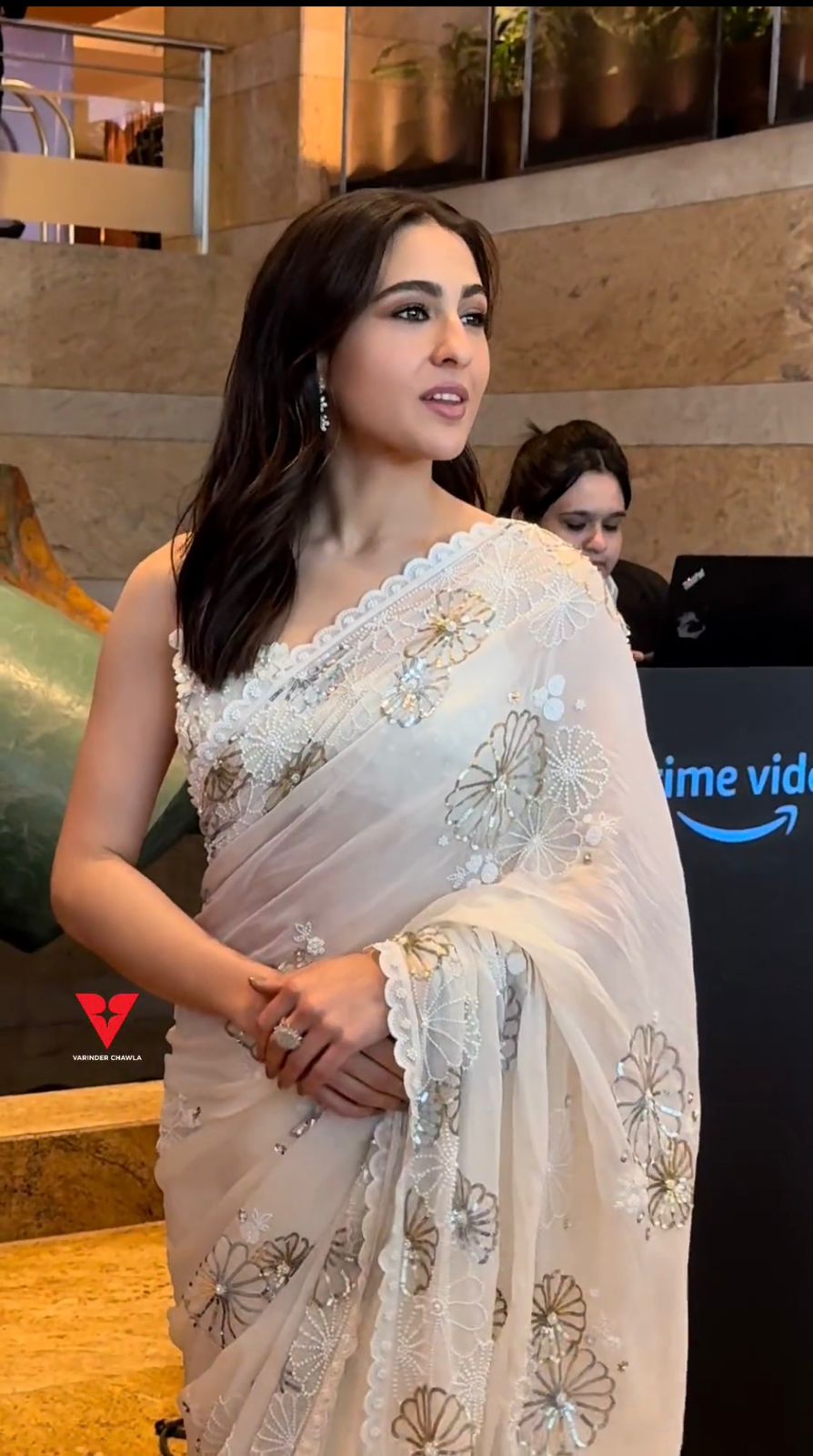 Sara Ali Khan Wear White Color Peral Work Saree
