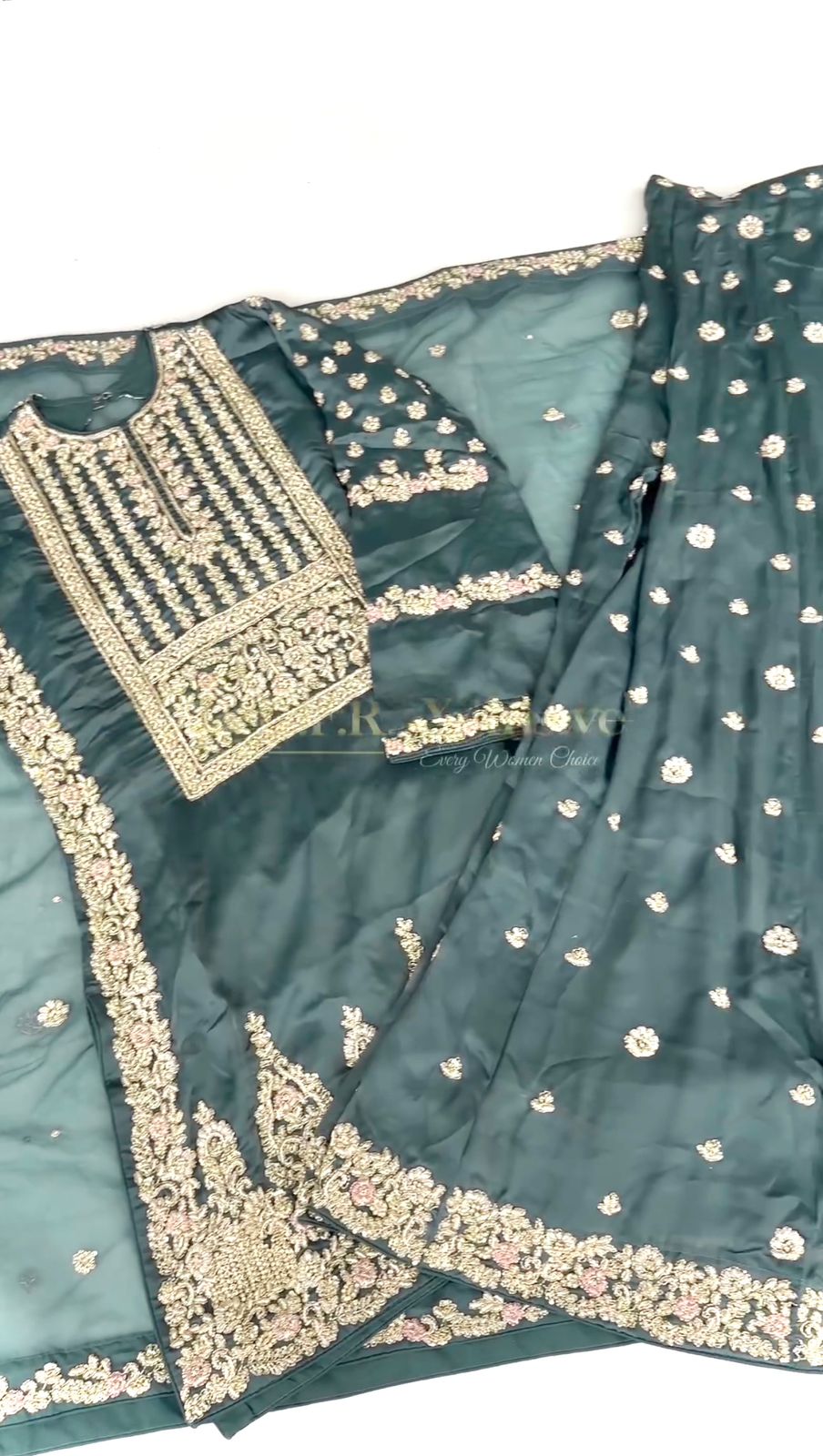 Awesome Work Dusty Green Color Sharara Suit