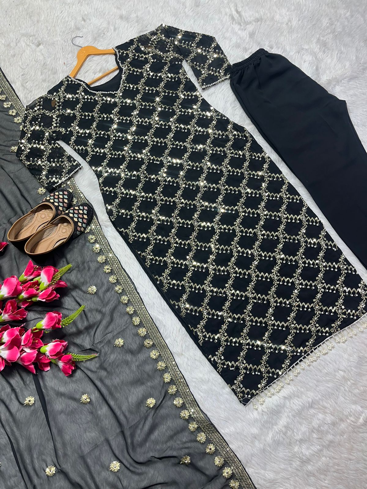 Glorious Black Color Full Embroidery Work Salwar Suit