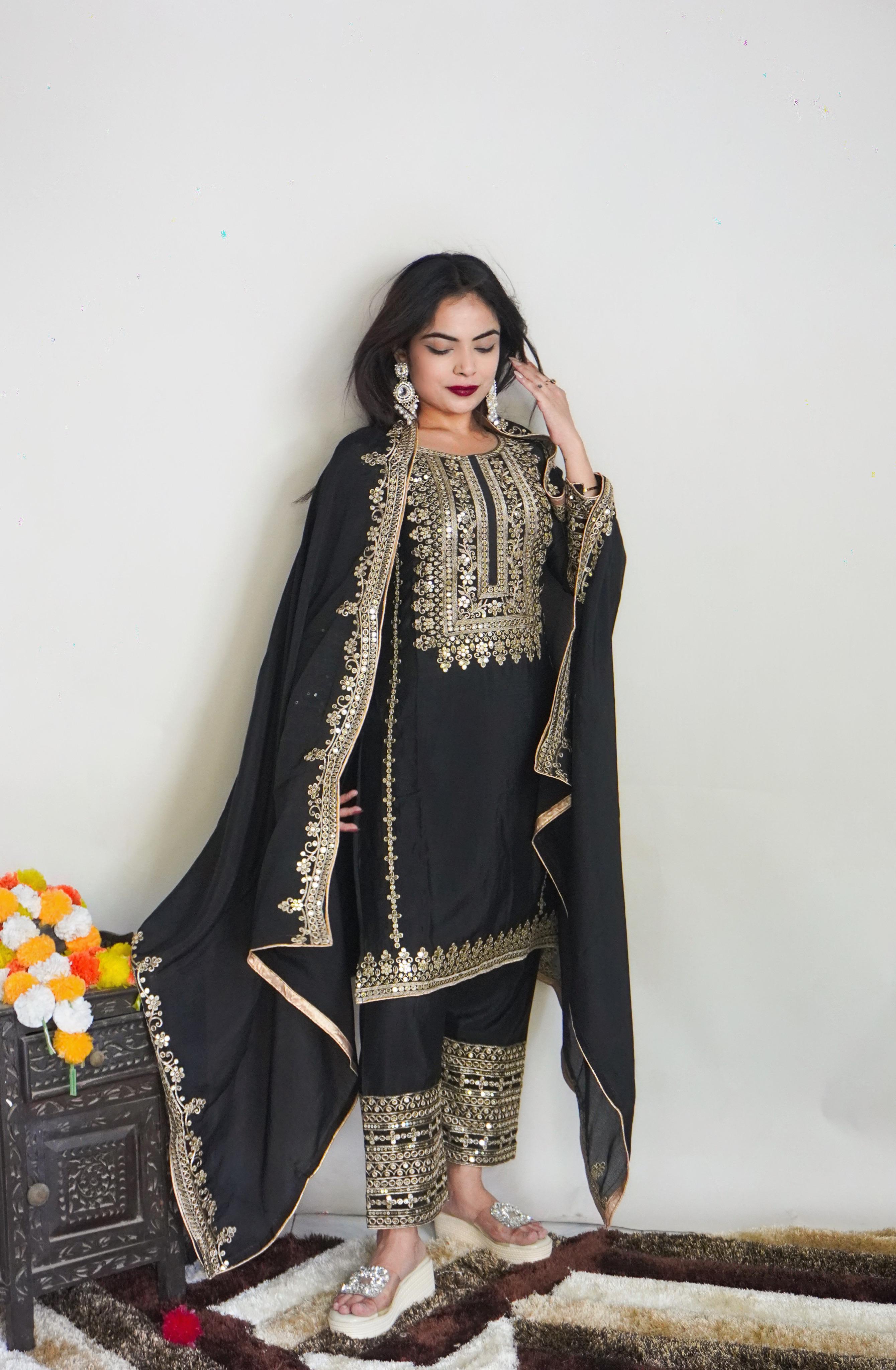 Black Color Full Sleeve Embroidery Work Salwar Suit