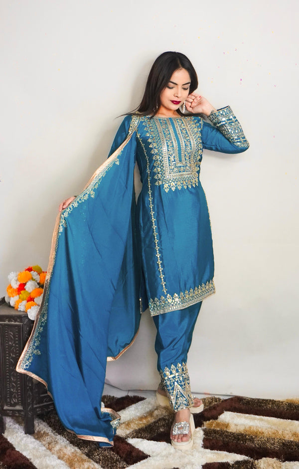 Blue Color Full Sleeve Embroidery Work Salwar Suit