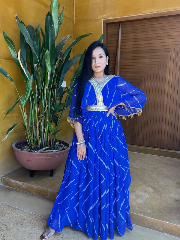 Gorgeous Lehriya Print Blue Color Gown