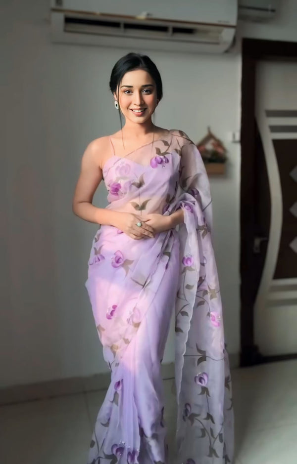 Lavender Ready To Wear Awesome Saree