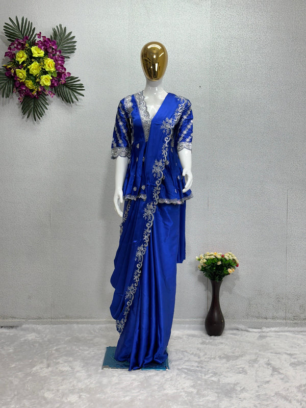 Exclusive Blue Color Saree With Kediya Type Blouse