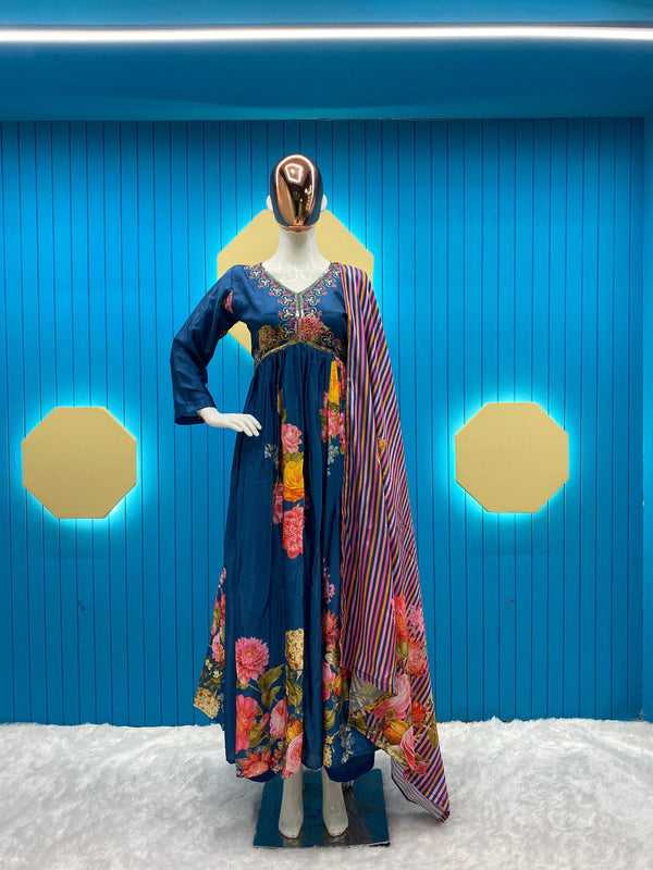 Trendy Work With Print Blue Color Aliya Cut Suit
