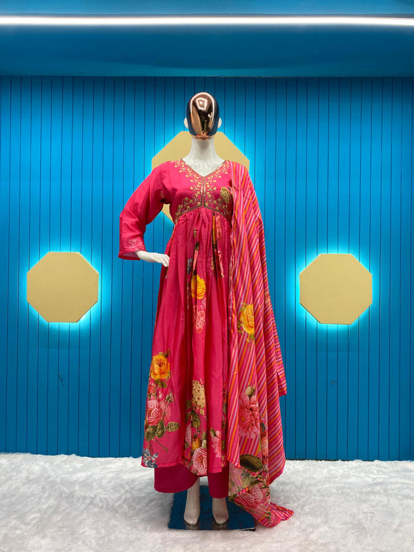 Trendy Work With Print Pink Color Aliya Cut Suit