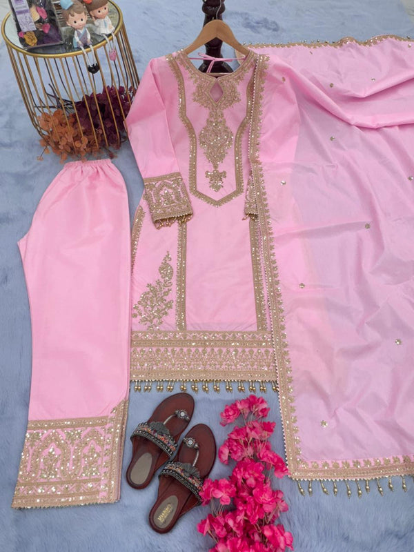 Innovative Light Pink Color With Work Salwar Suit