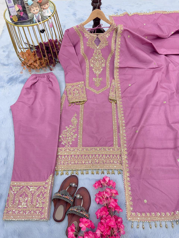 Innovative Dusty Pink Color With Work Salwar Suit