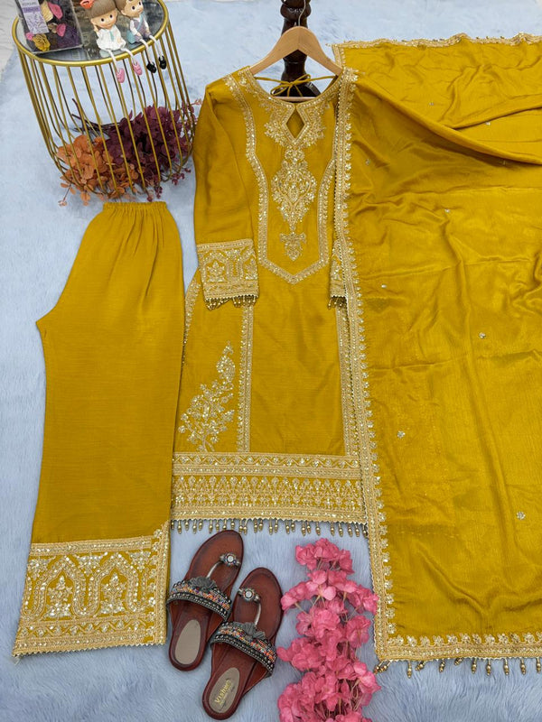 Innovative Mustard Color With Work Salwar Suit