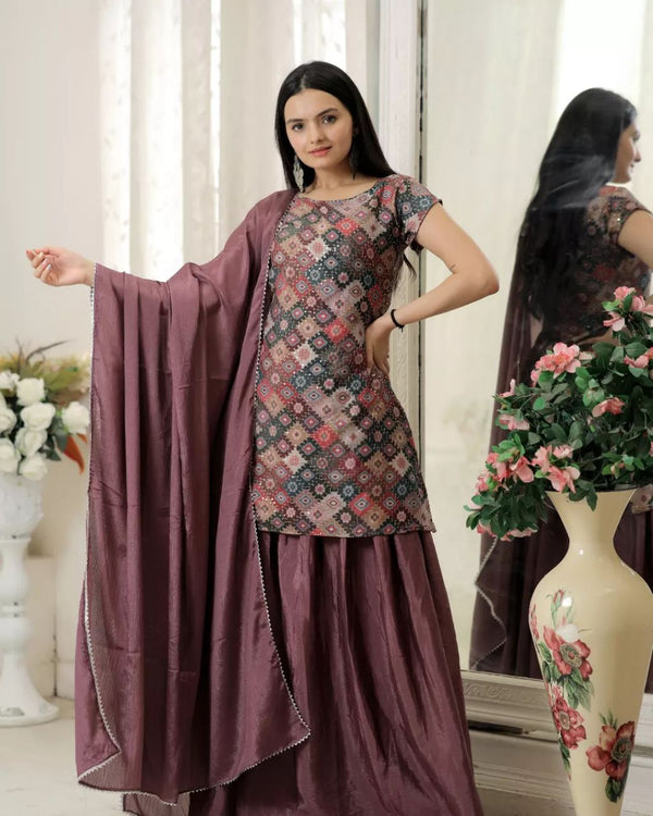 Pretty Dusty Pink Color Embroidered Work Sharara Suit