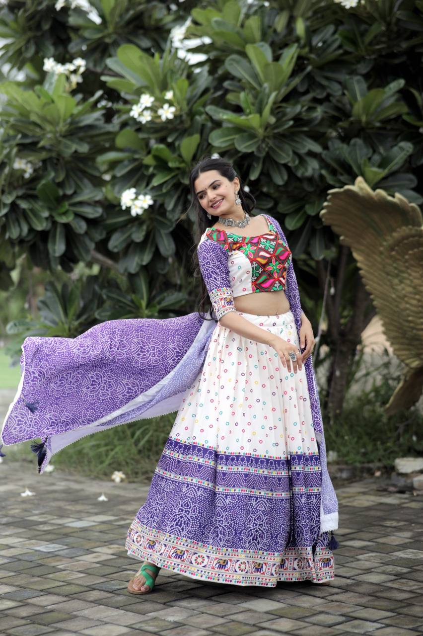 Traditional White With Purple Color Navratri Wear Lehenga Choli