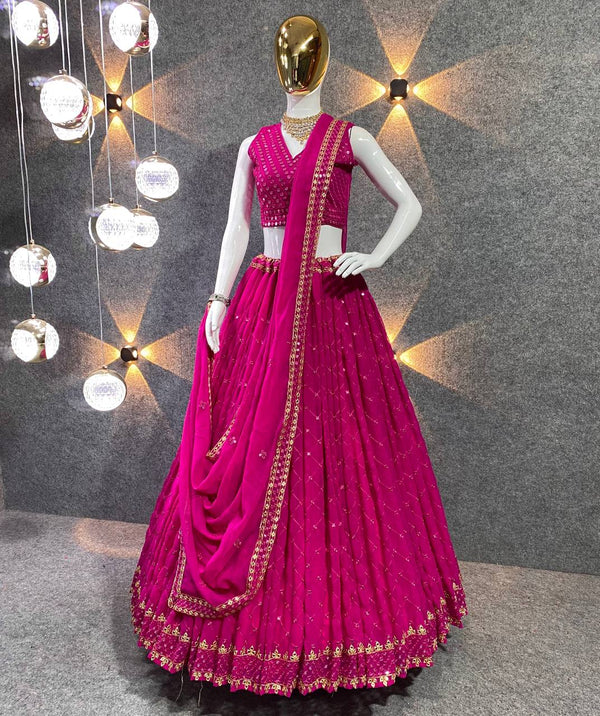 Stunning Pink Color Sequence Work Wedding Lehenga Choli