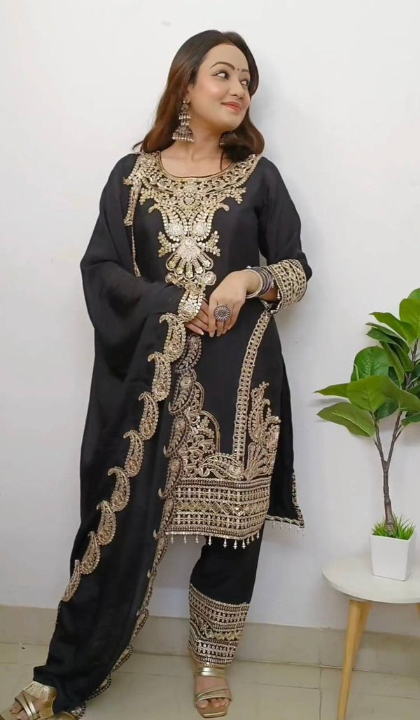Exclusive Embroidery Work Black Color Salwar Suit