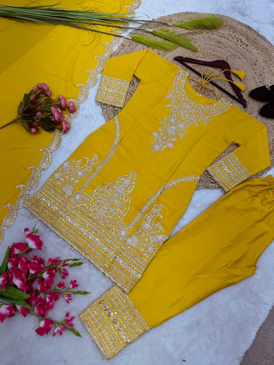 Exclusive Embroidery Work Yellow Color Salwar Suit