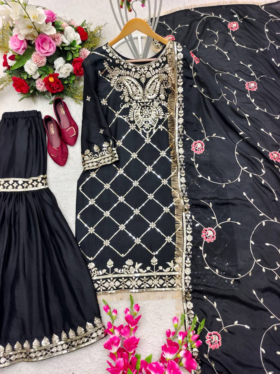 Luxuriant Sequence Work Black Color Sharara Suit