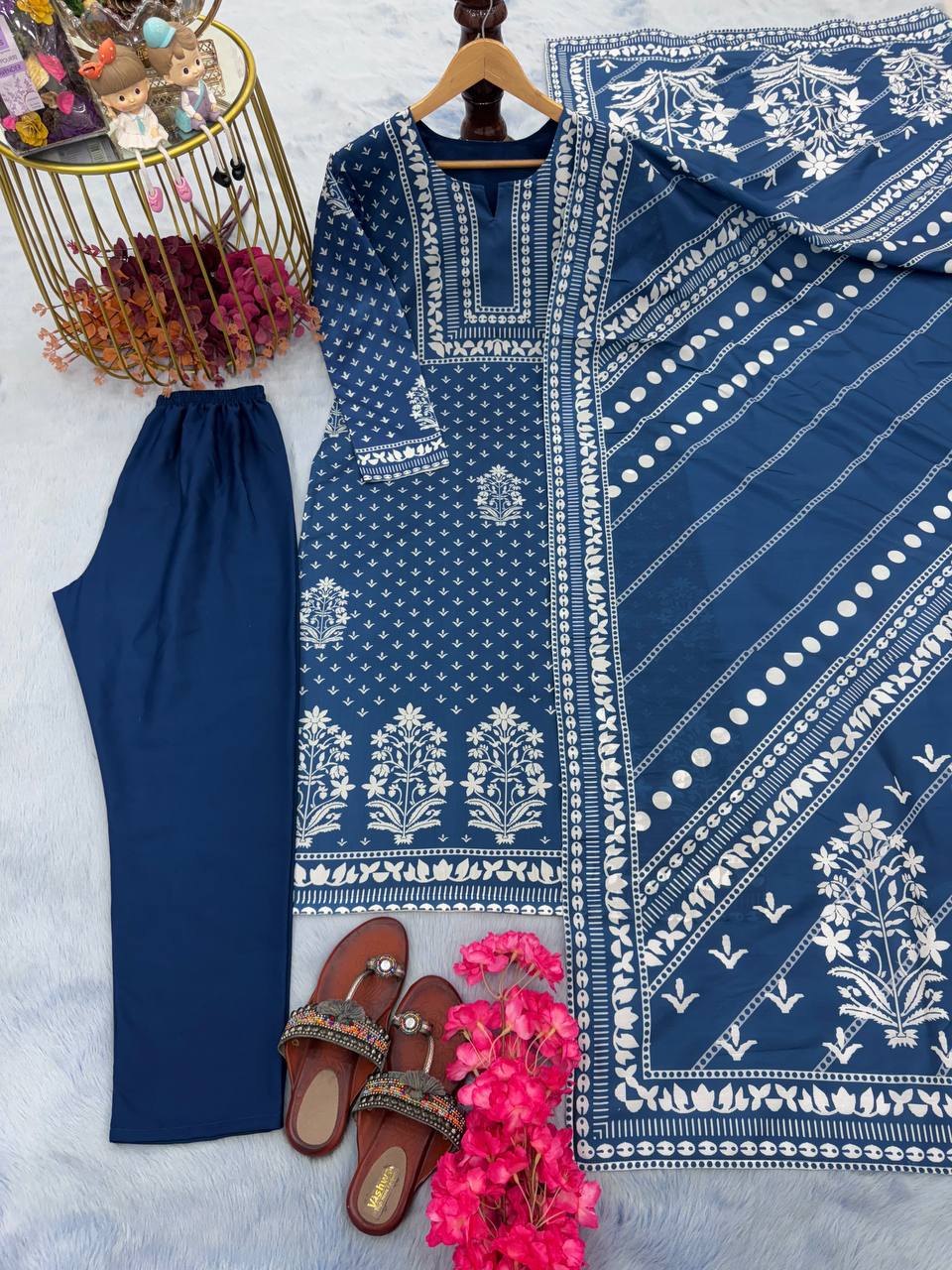 Alluring Blue Color Digital Printed Salwar Suit