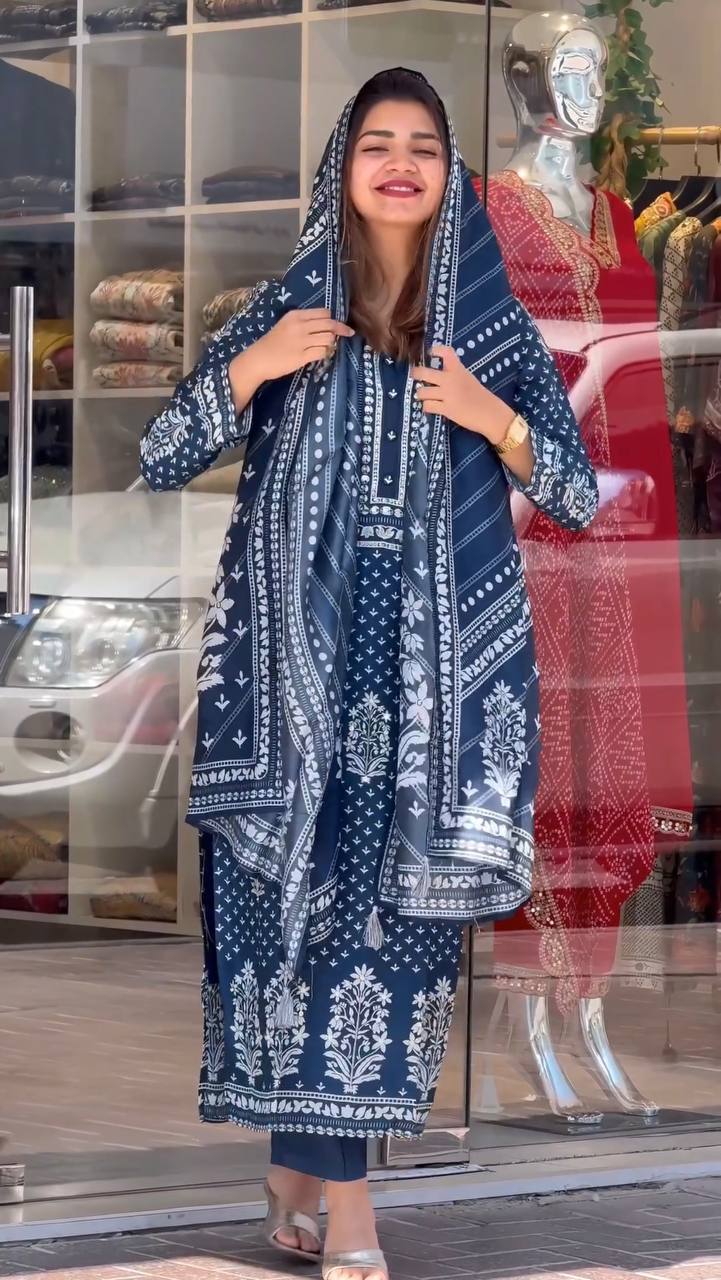 Alluring Blue Color Digital Printed Salwar Suit