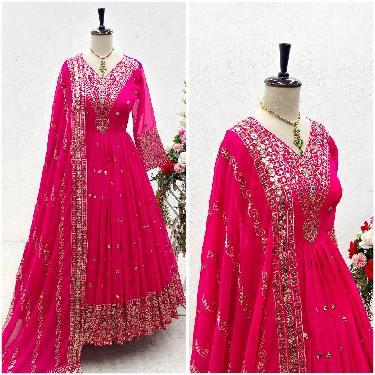 Outstanding Pink Color Sequence Work Gown