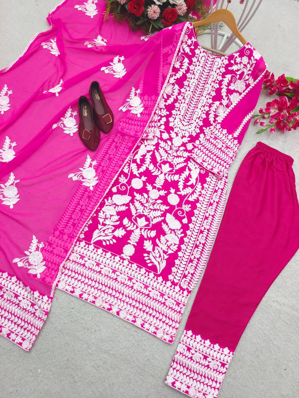 Alluring Pink Color Thread Embroidery Work Salwar Suit