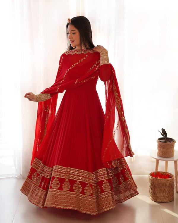 Superhit Red Color Embroidery Work Wedding Gown