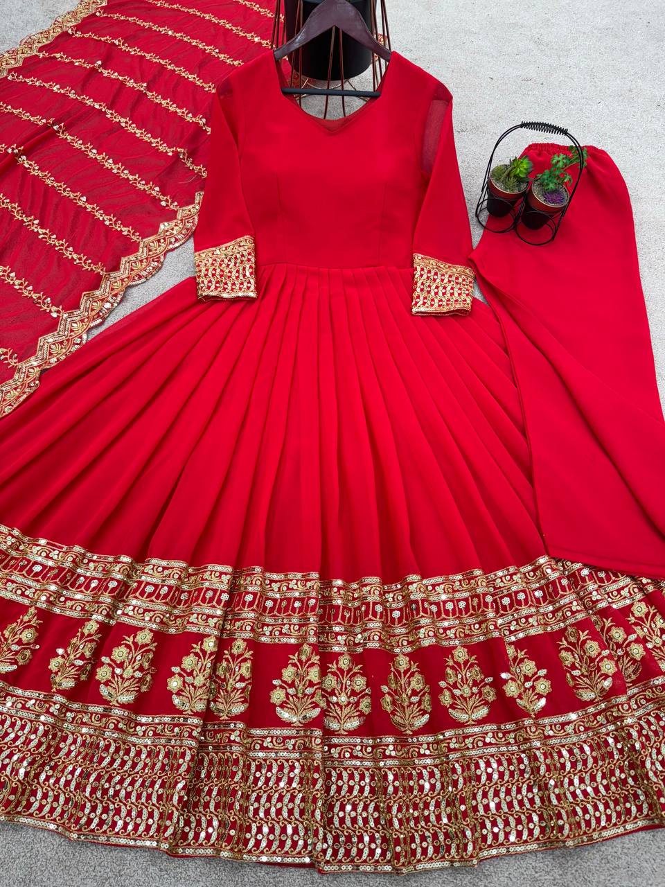 Superhit Red Color Embroidery Work Wedding Gown