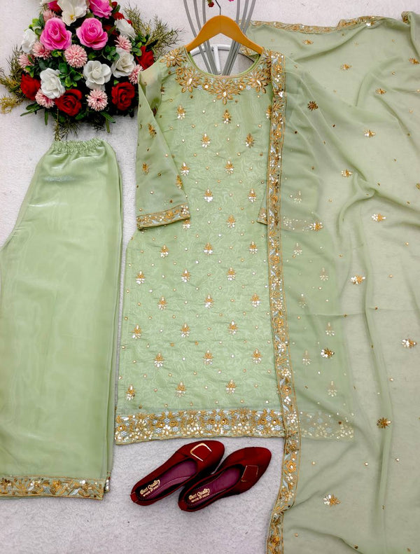Pretty Embroidery Work Pista Color Salwar Suit