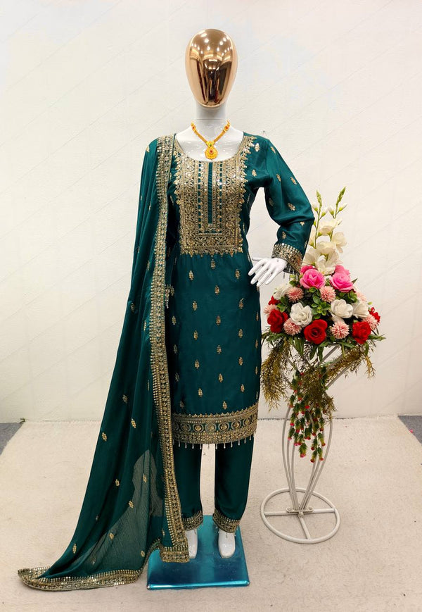 Elegant Teal Green Color Salwar Suit With Dupatta