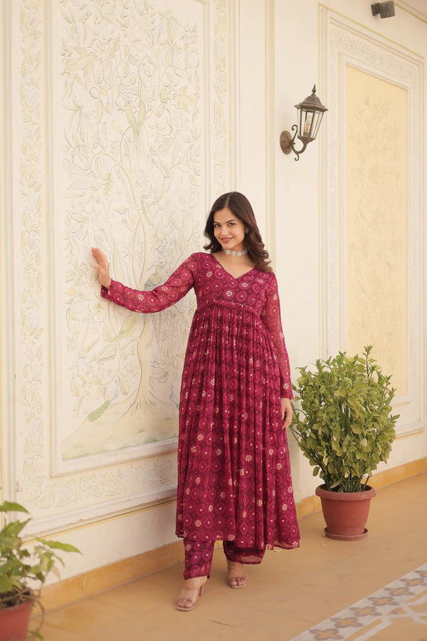 Festive Wear Pink Color Foil Print Gown With Palazzo