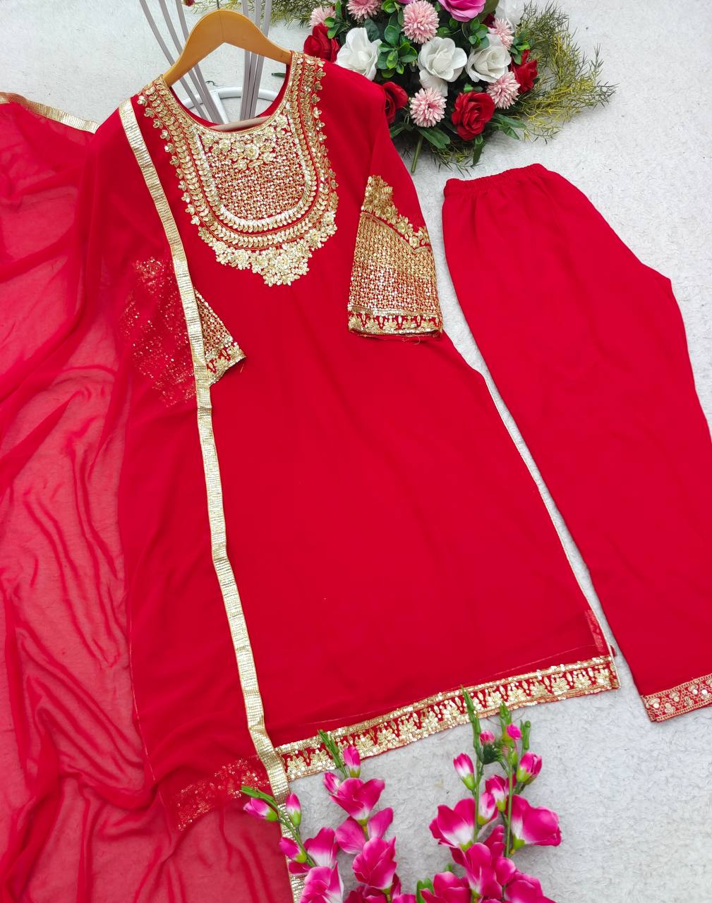 Imposing Red Color Embroidery Work Salwar Suit