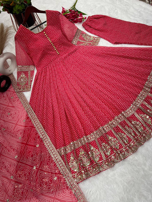 Digital Print Work Red Color Anarkali Gown