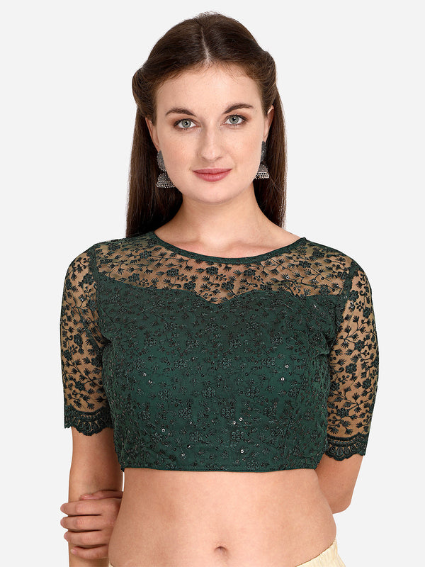 Beautiful Green Color Embroidered & Sequence Work Net Blouse