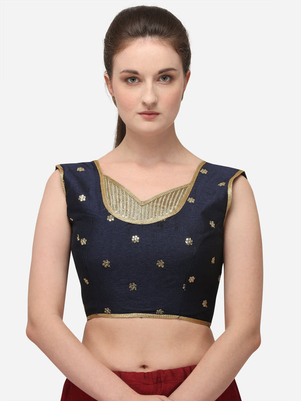 Amazing Navy Blue Color Embroidery Work Silk Blouse