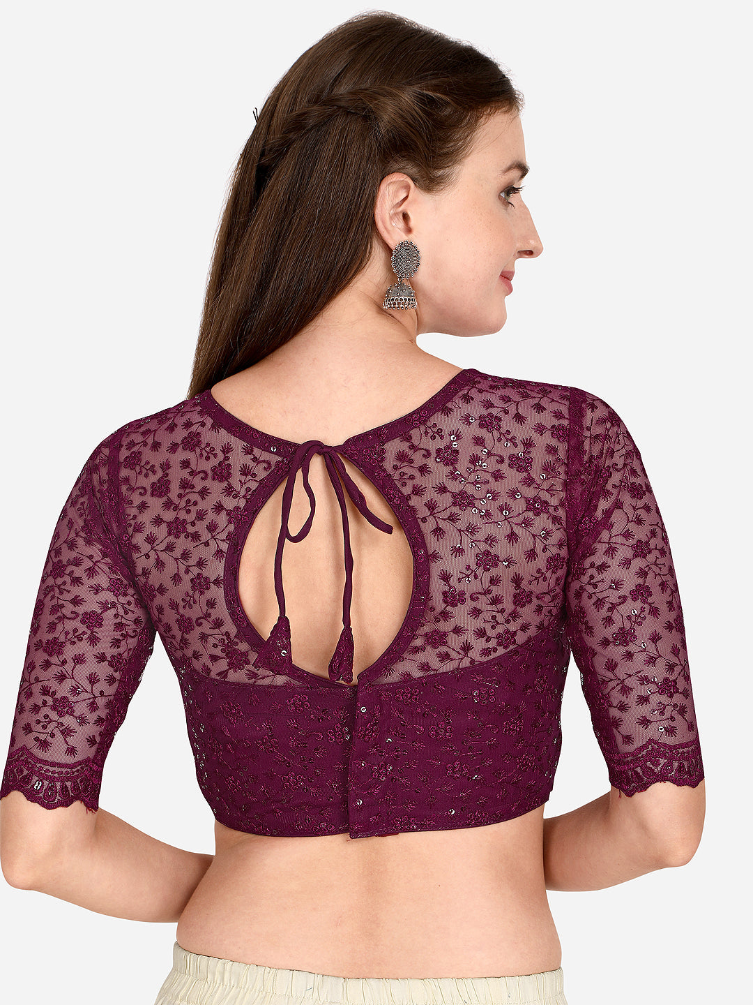 Beautiful Purple Color Embroidered & Sequence Work Net Blouse