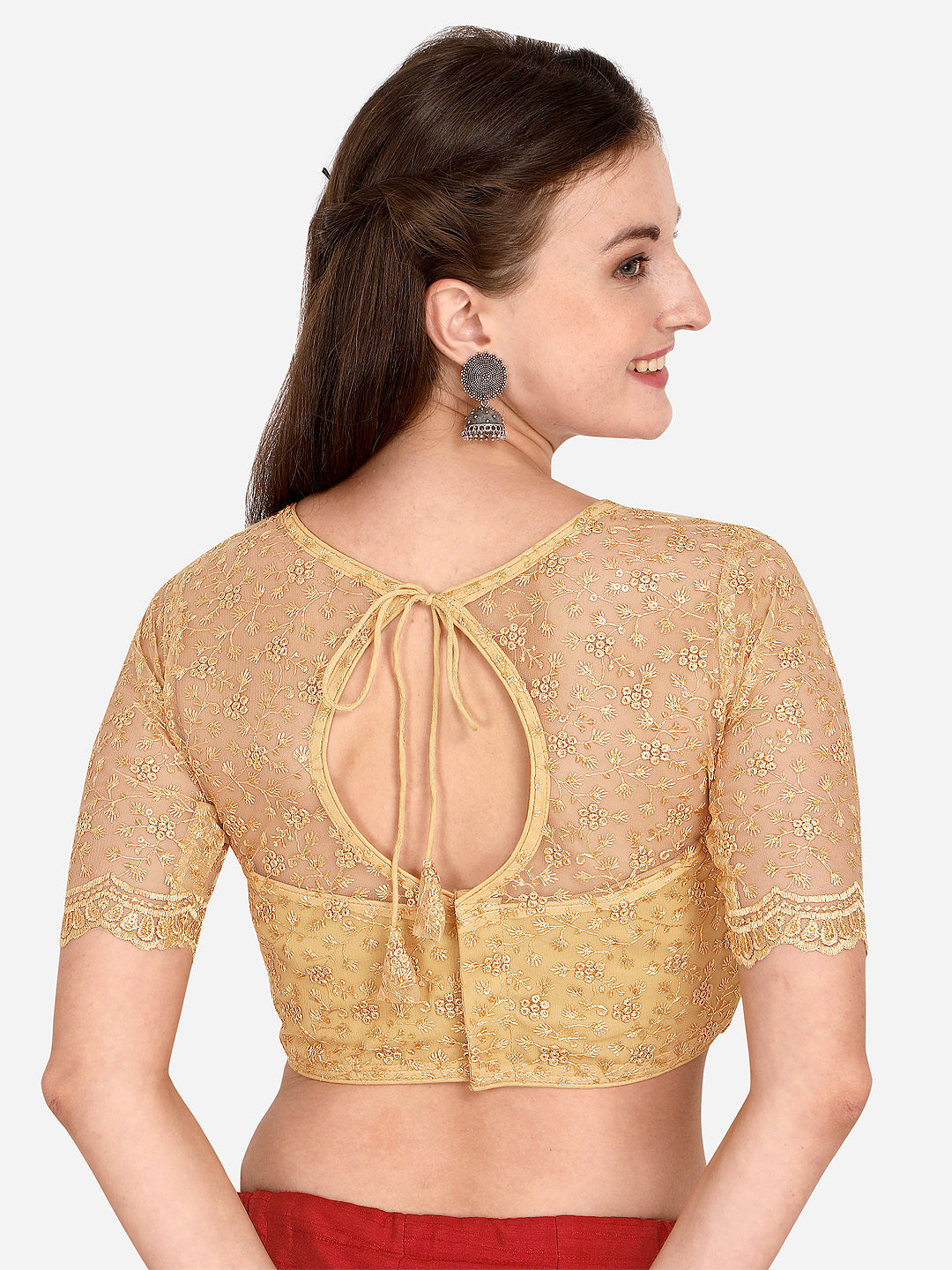 Beautiful Beige Color Embroidered & Sequence Work Net Blouse