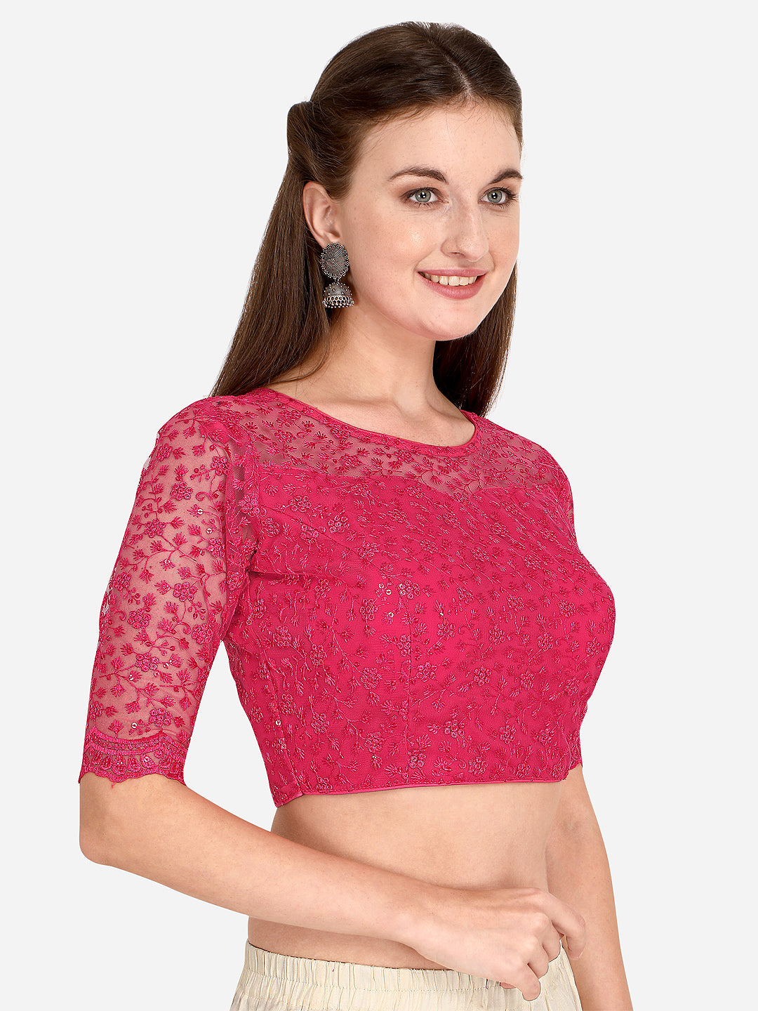 Beautiful Pink Color Embroidered & Sequence Work Net Blouse
