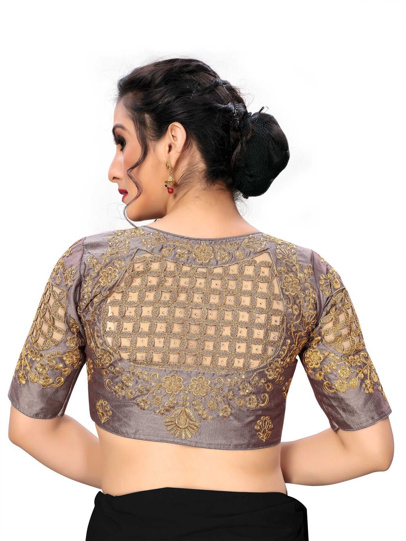 Gorgeous Embroidered Heavy Cutwork Grey Readymade Blouse