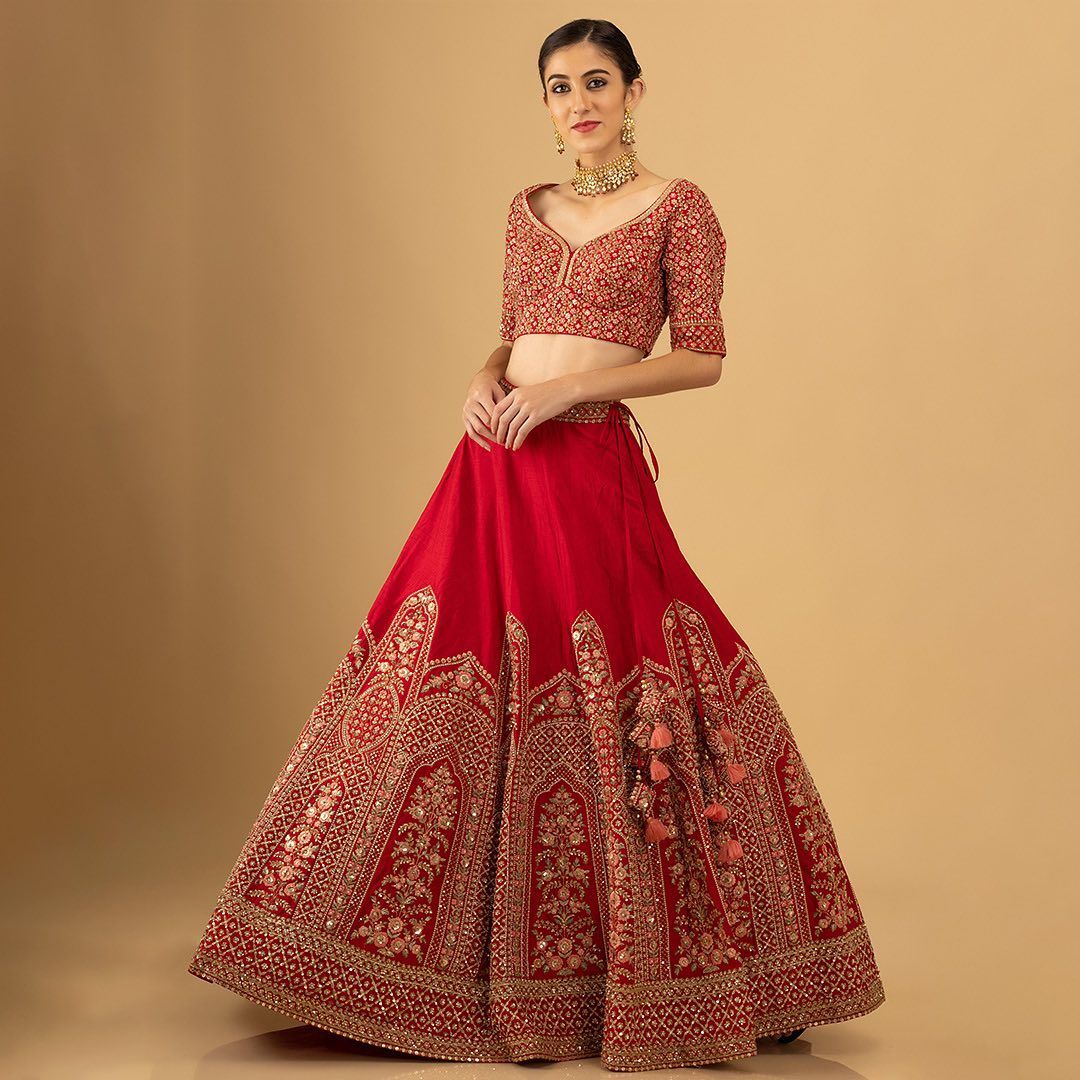 Function Wear Embroidery With Sequence Red Color Designer Lehengha