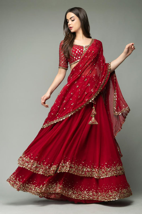 Luxuriant Sequence Red Color Double Layer Lehenga Choli