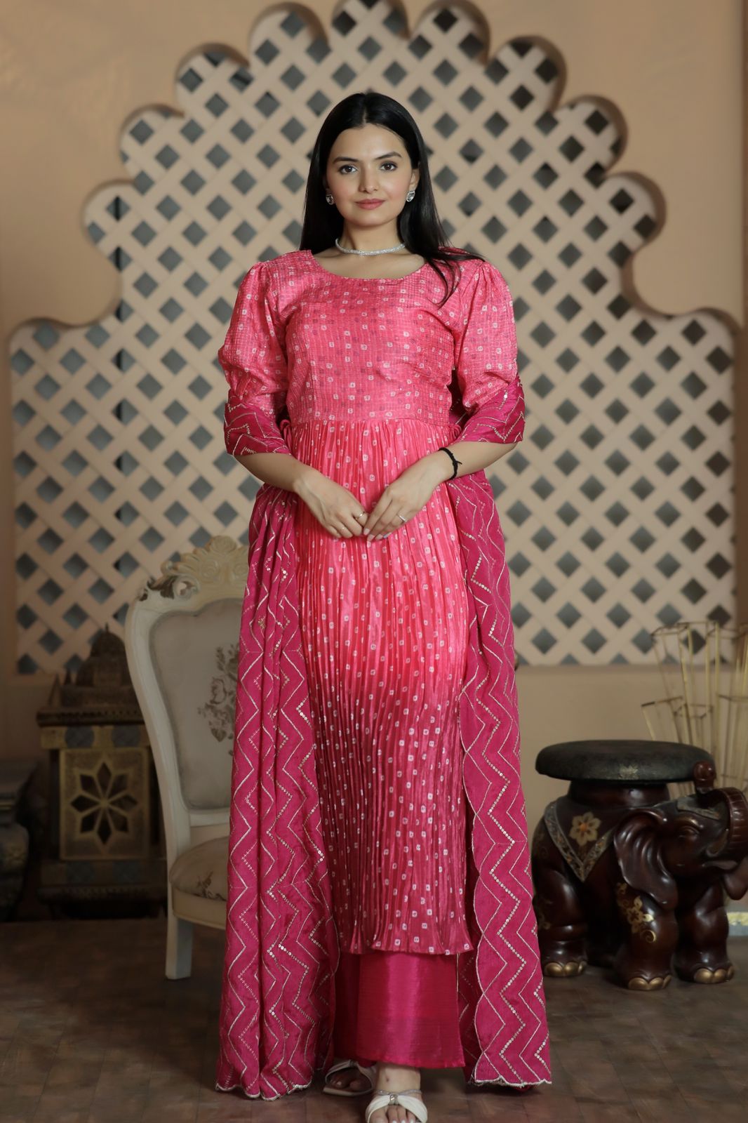 Crush Pleating  Pink Color Shade Sharara Suit