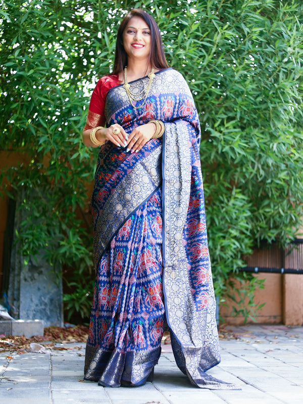 Patola Weaving Rich Pallu And Border Blue Color Saree