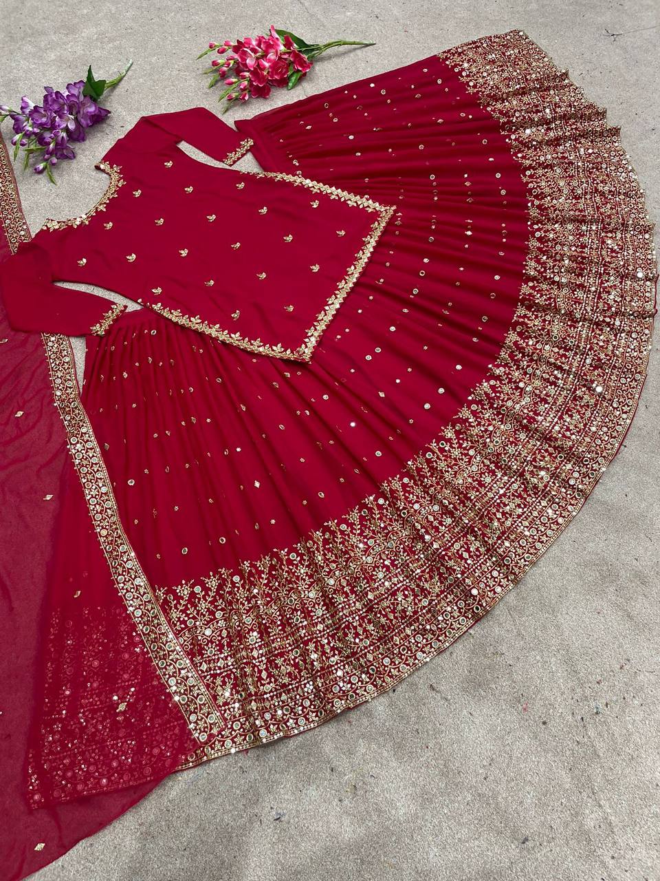 Marvelous Embroidery Work Pink Color Lehenga With Top