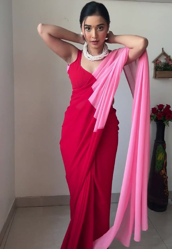 Superhit Pink With Double Color Ready To Wear Saree